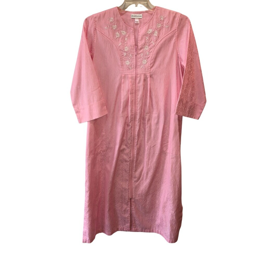 Miss Elaine Womens Small Pink Embroidered Full Zip Straight House Coat Robe